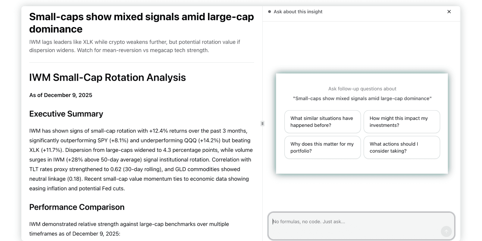 Question guidance interface showing suggested follow-up questions