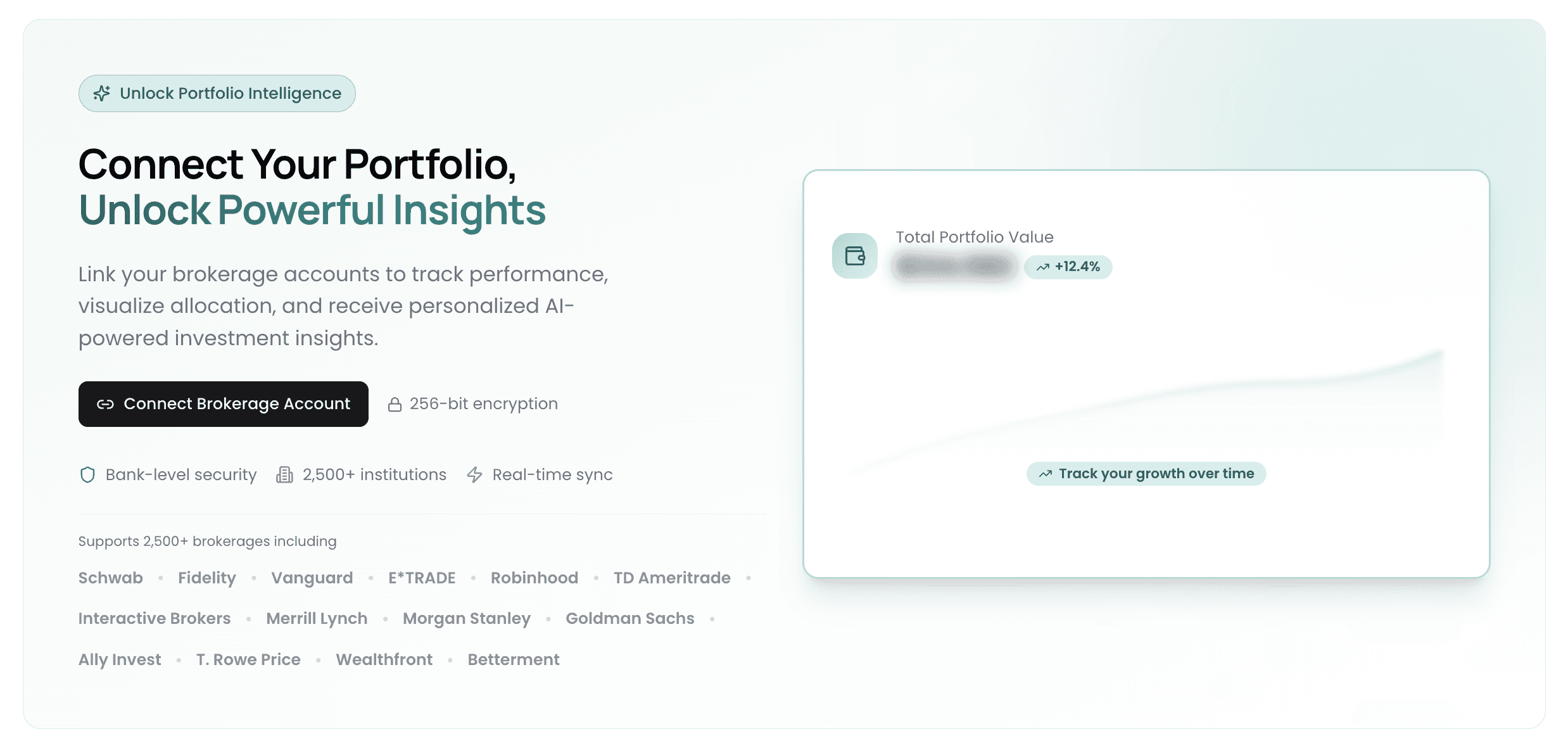 Portfolio connection interface showing supported brokerages