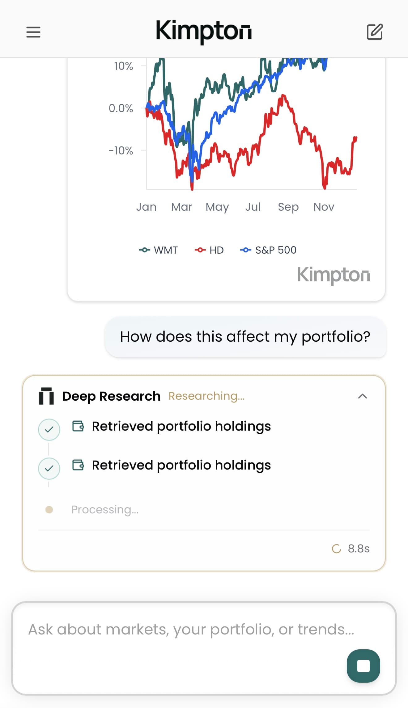 Kimpton mobile interface showing touch-friendly navigation
