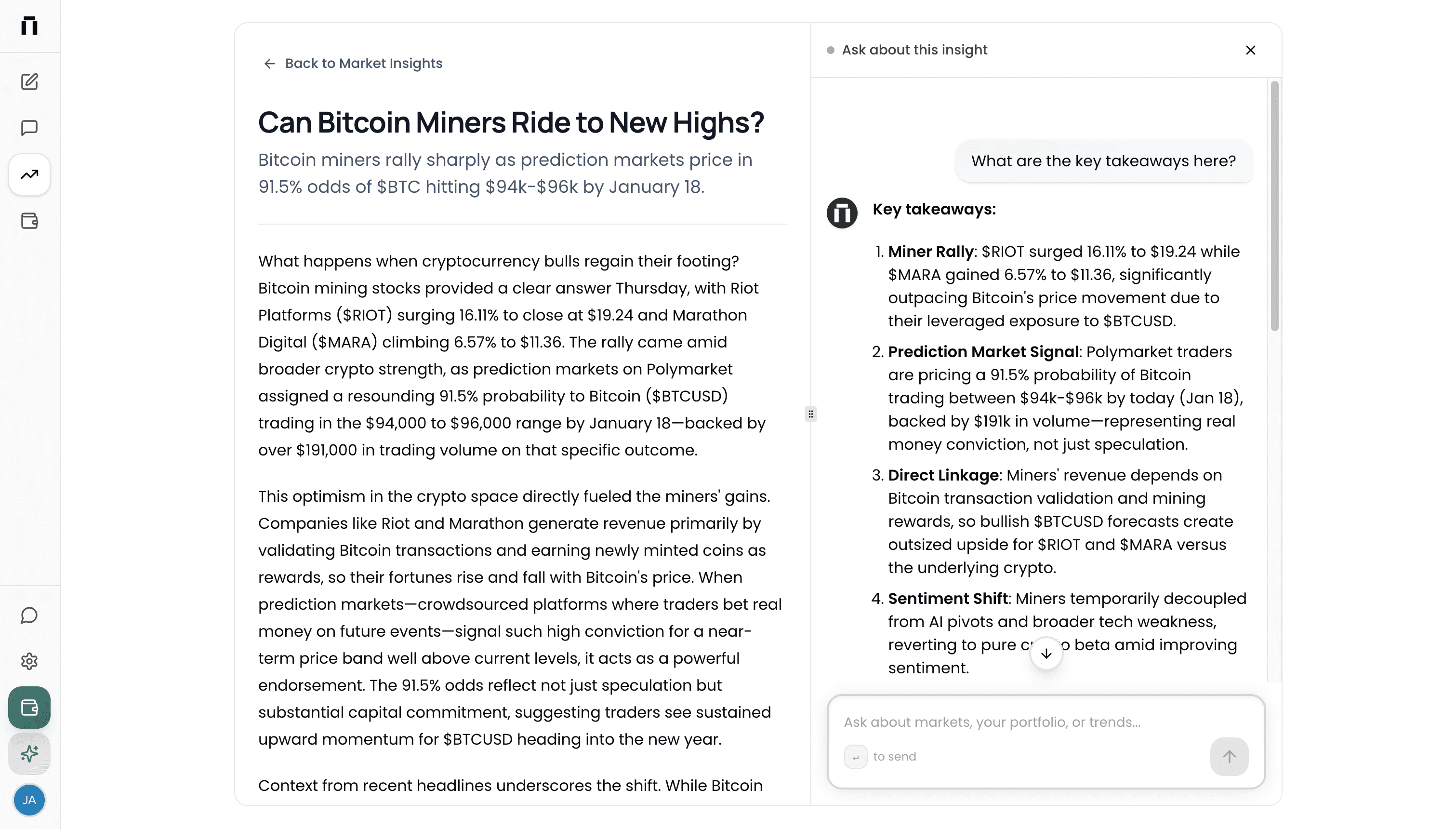 New collapsible sidebar showing navigation and thread history