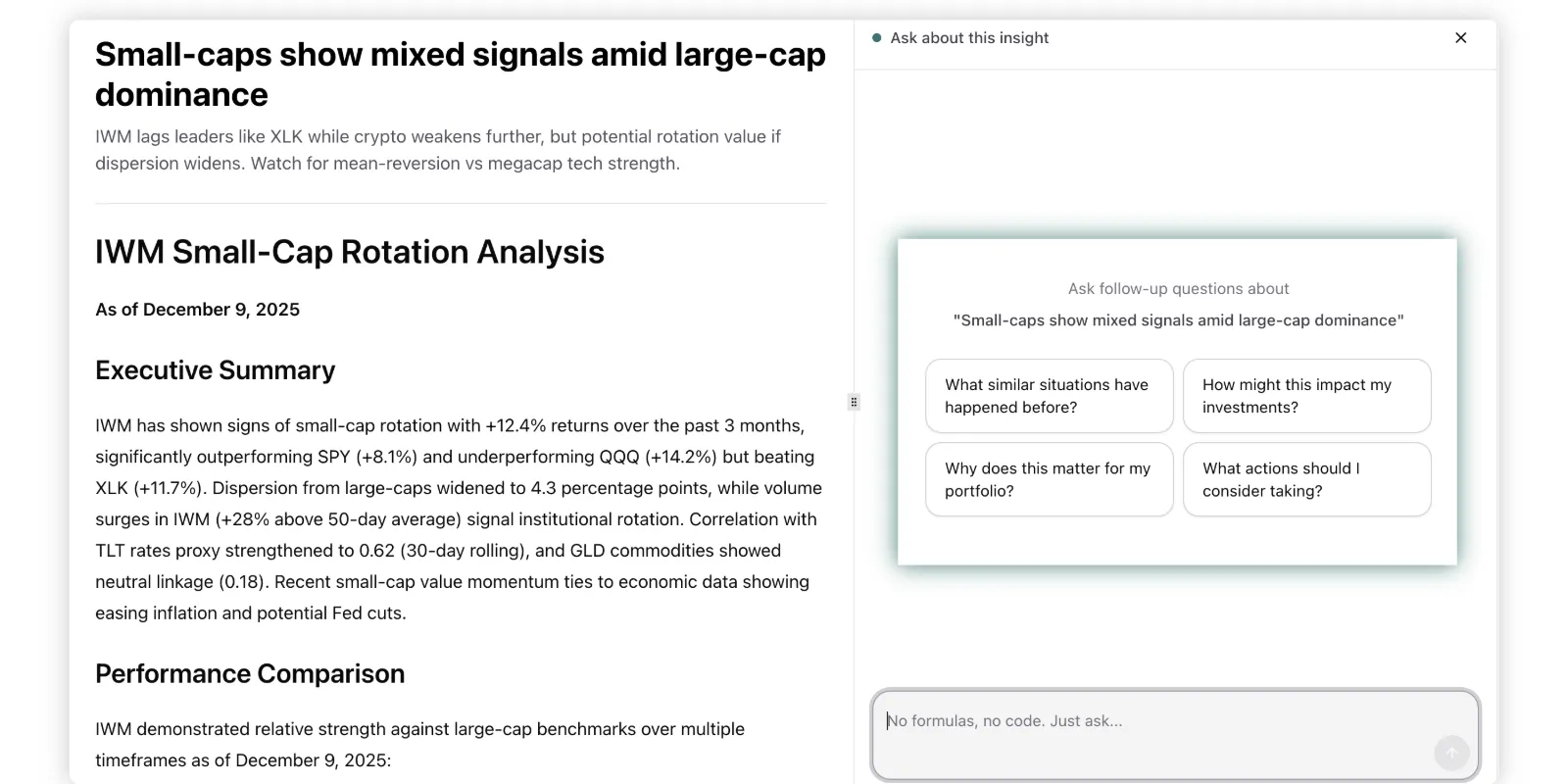 Question guidance interface showing suggested follow-up questions