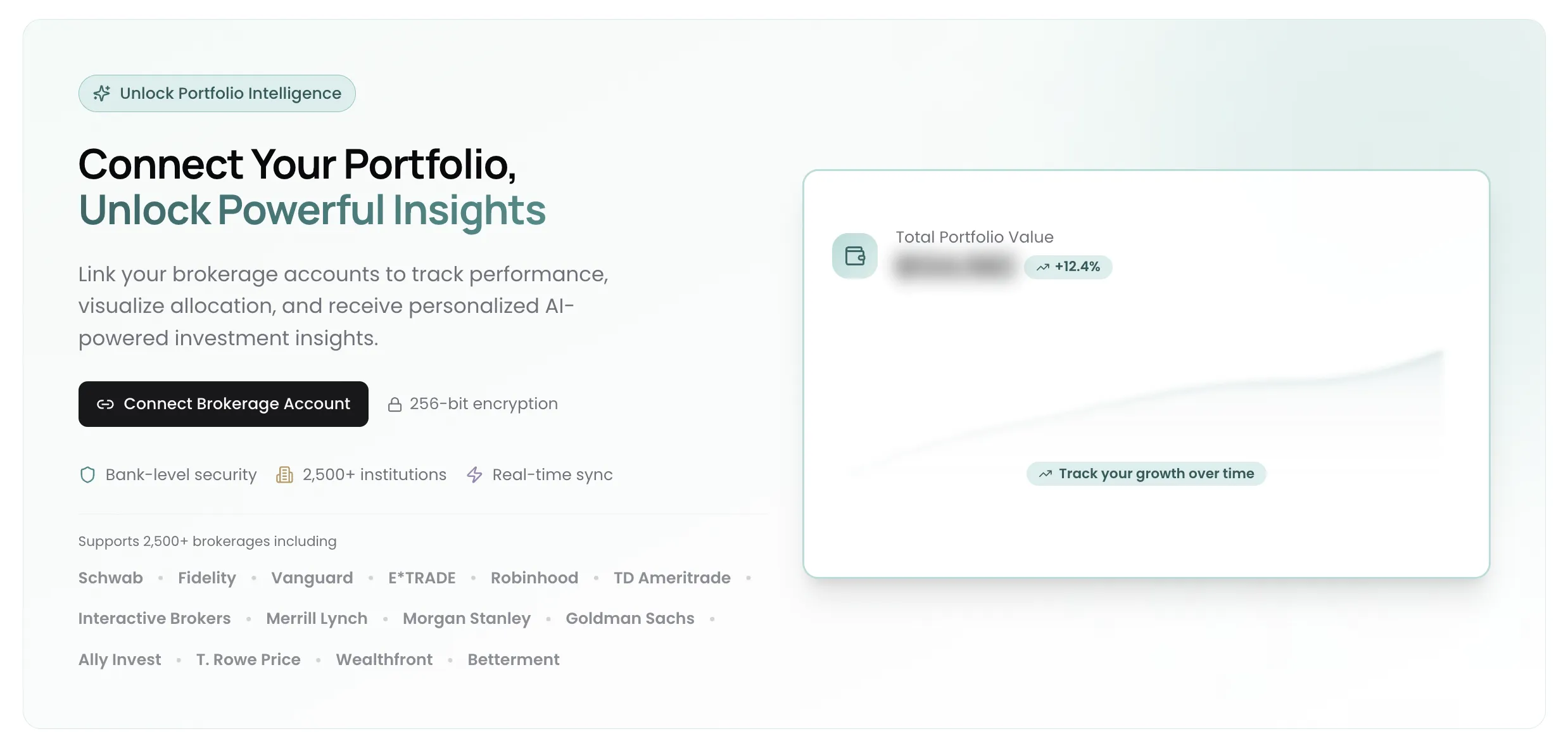 Portfolio connection interface showing supported brokerages
