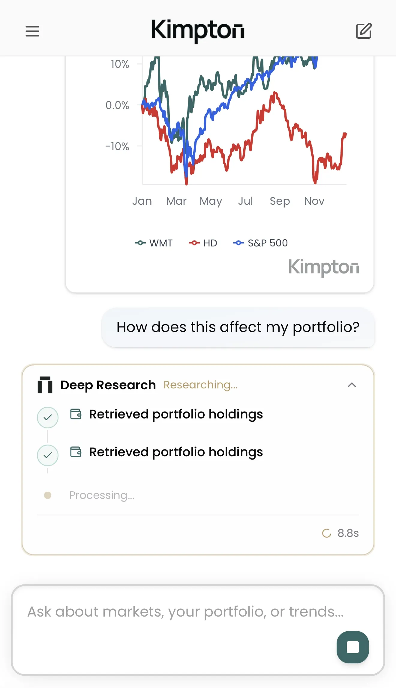 Kimpton mobile interface showing touch-friendly navigation